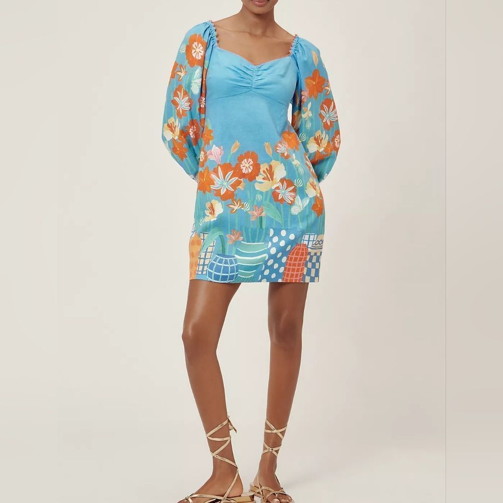 Farm Rio x Anthropologie Linen Blend Printed Mini Dress S